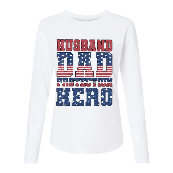 Husband Dad Protection Hero America Flag Womens Cotton Relaxed Long Sleeve T-Shirt