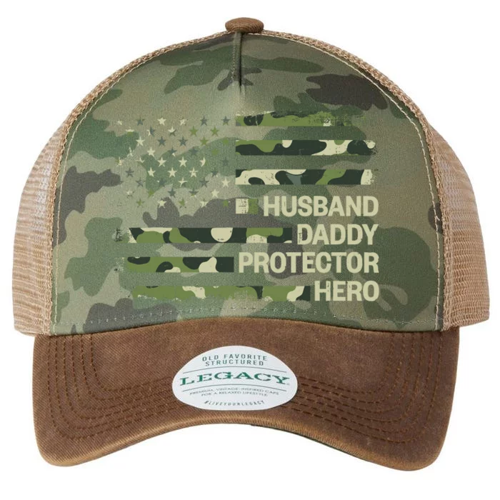 Husband Daddy Protector Hero Camouflage Flag Dad Fathers Day Legacy Tie Dye Trucker Hat