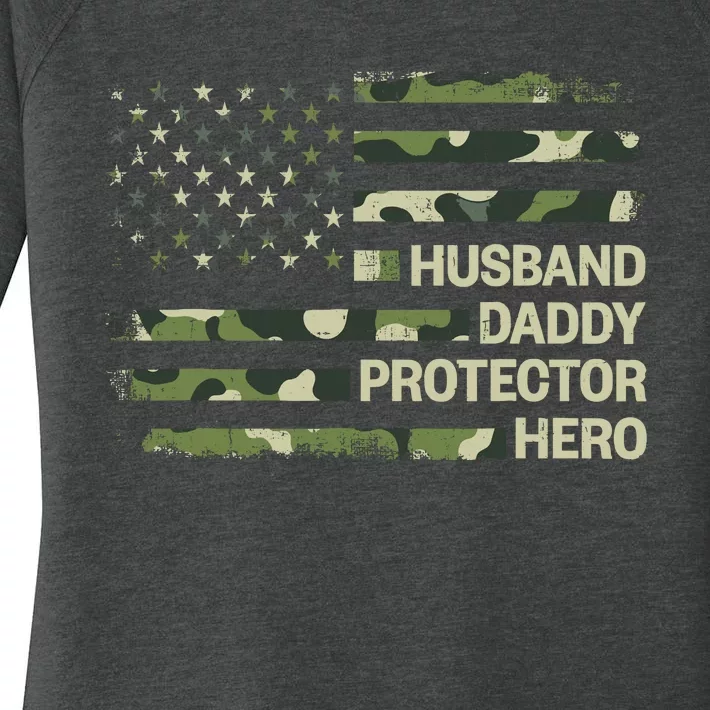 Husband Daddy Protector Hero Camouflage Flag Dad Fathers Day Women's Perfect Tri Tunic Long Sleeve Shirt