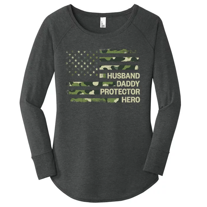 Husband Daddy Protector Hero Camouflage Flag Dad Fathers Day Women's Perfect Tri Tunic Long Sleeve Shirt