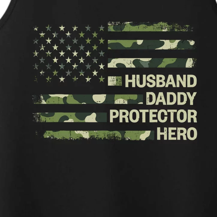 Husband Daddy Protector Hero Camouflage Flag Dad Fathers Day Performance Tank