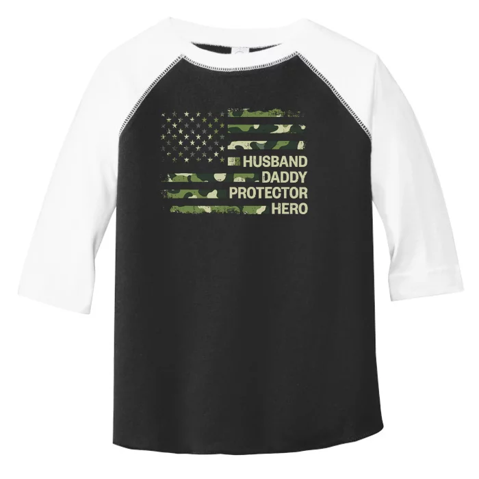 Husband Daddy Protector Hero Camouflage Flag Dad Fathers Day Toddler Fine Jersey T-Shirt