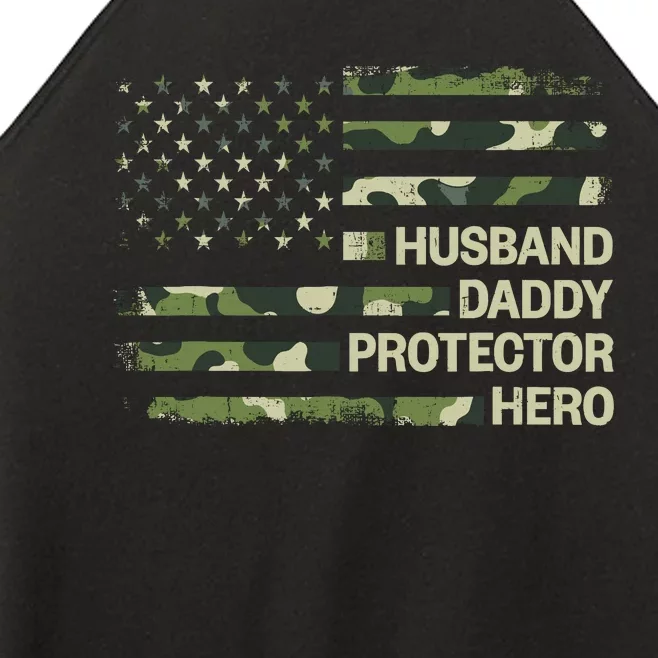 Husband Daddy Protector Hero Camouflage Flag Dad Fathers Day Women’s Perfect Tri Rocker Tank