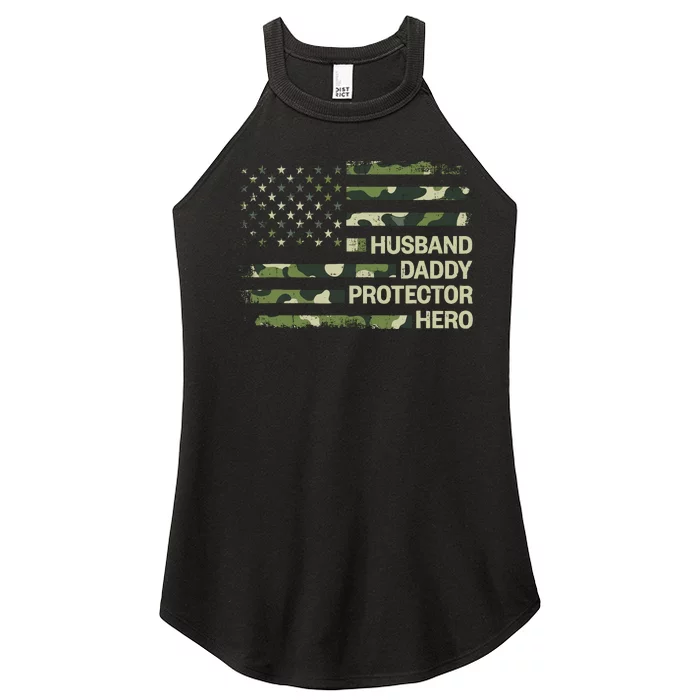 Husband Daddy Protector Hero Camouflage Flag Dad Fathers Day Women’s Perfect Tri Rocker Tank