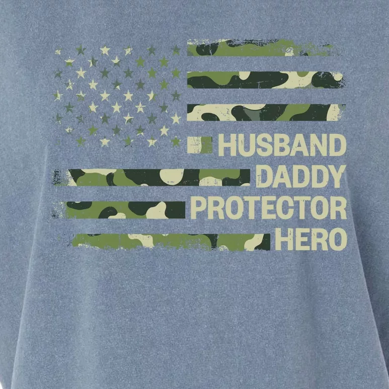 Husband Daddy Protector Hero Camouflage Flag Dad Fathers Day Garment-Dyed Women's Muscle Tee