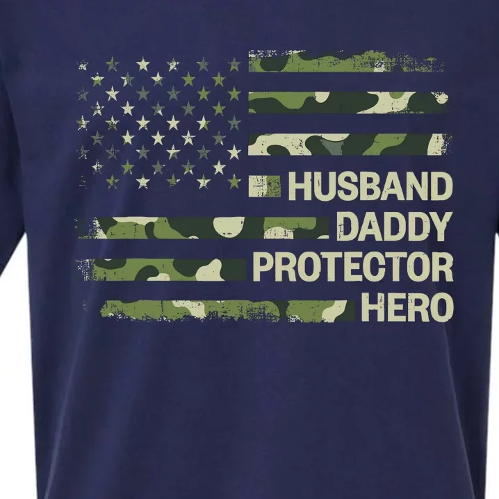 Husband Daddy Protector Hero Camouflage Flag Dad Fathers Day Sueded Cloud Jersey T-Shirt