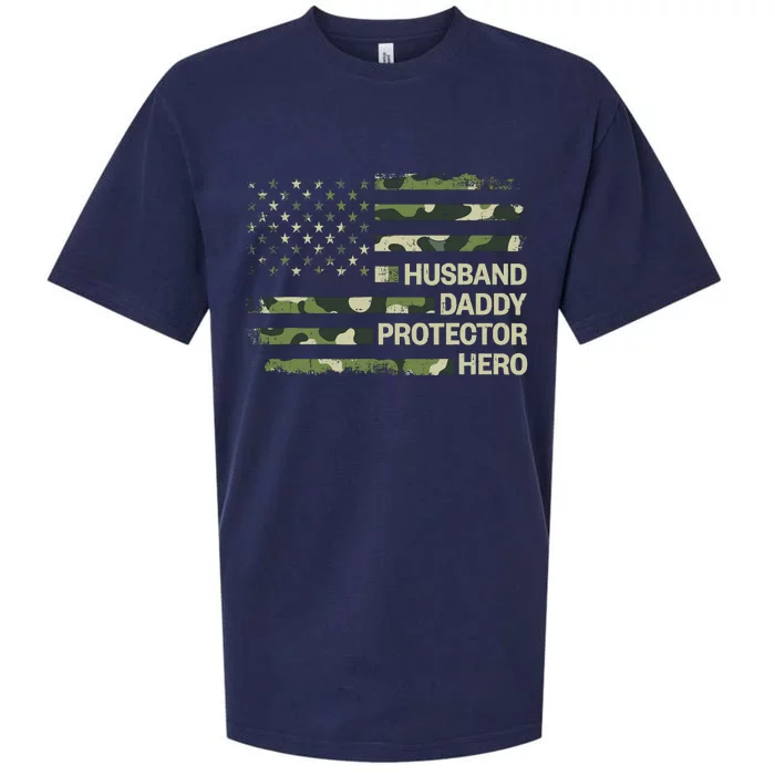 Husband Daddy Protector Hero Camouflage Flag Dad Fathers Day Sueded Cloud Jersey T-Shirt