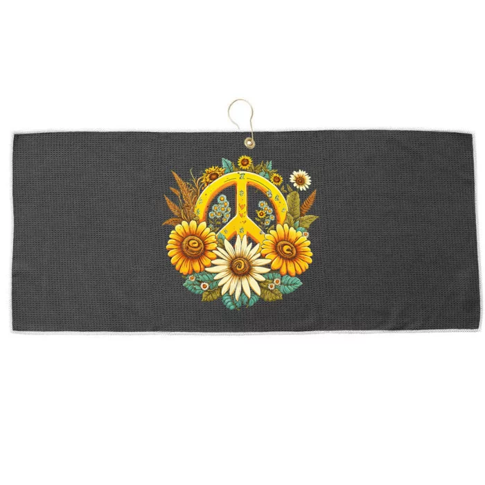 Hippie Daisy Peace Sign Retro Flower Sunflower Lovers Large Microfiber Waffle Golf Towel