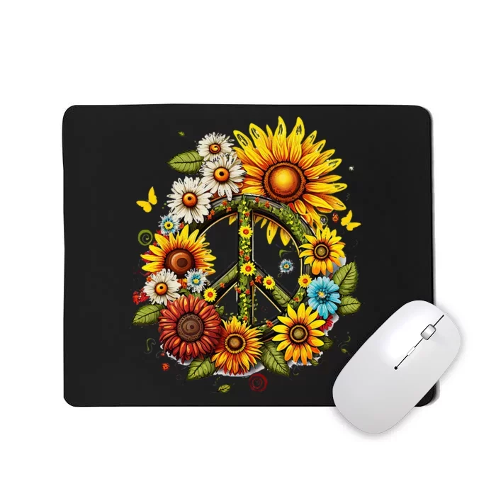 Hippie Daisy Peace Sign Retro Flower Sunflower Lovers Mousepad