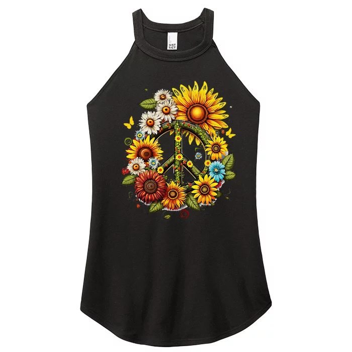 Hippie Daisy Peace Sign Retro Flower Sunflower Lovers Women’s Perfect Tri Rocker Tank