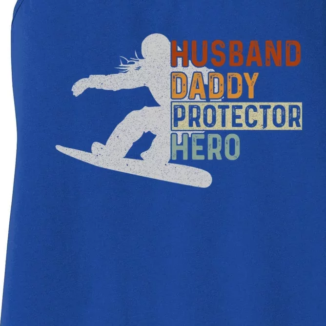 Husband Daddy Protector Hero Father Snowboarding Dad Grandpa Cute Gift Women's Racerback Tank