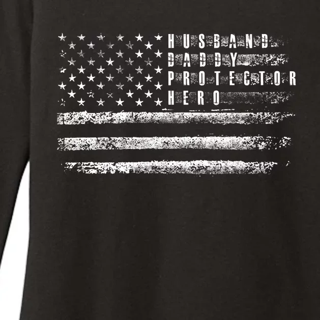 Husband Daddy Protector Hero Us American Flag Womens CVC Long Sleeve Shirt