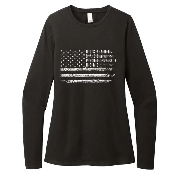 Husband Daddy Protector Hero Us American Flag Womens CVC Long Sleeve Shirt