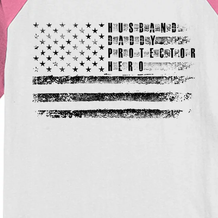 Husband Daddy Protector Hero Us American Flag Kids Colorblock Raglan Jersey