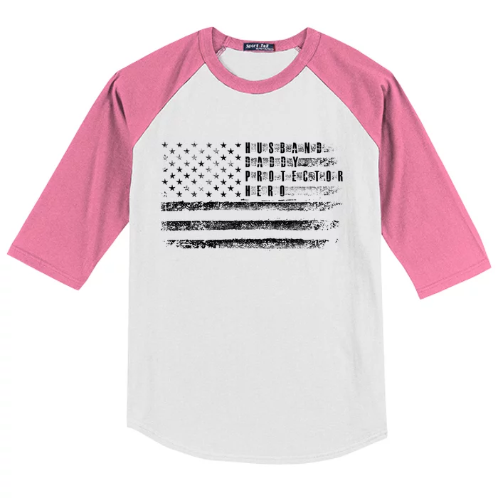 Husband Daddy Protector Hero Us American Flag Kids Colorblock Raglan Jersey