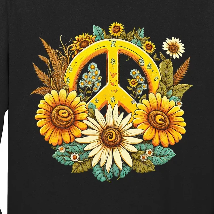 Hippie Daisy Peace Sign Retro Flower Sunflower Lovers Long Sleeve Shirt