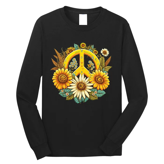 Hippie Daisy Peace Sign Retro Flower Sunflower Lovers Long Sleeve Shirt