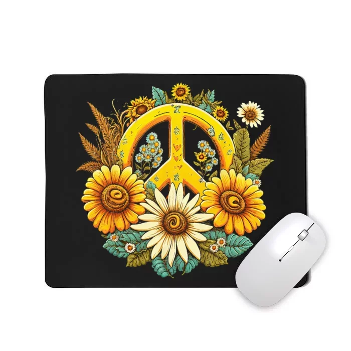 Hippie Daisy Peace Sign Retro Flower Sunflower Lovers Mousepad