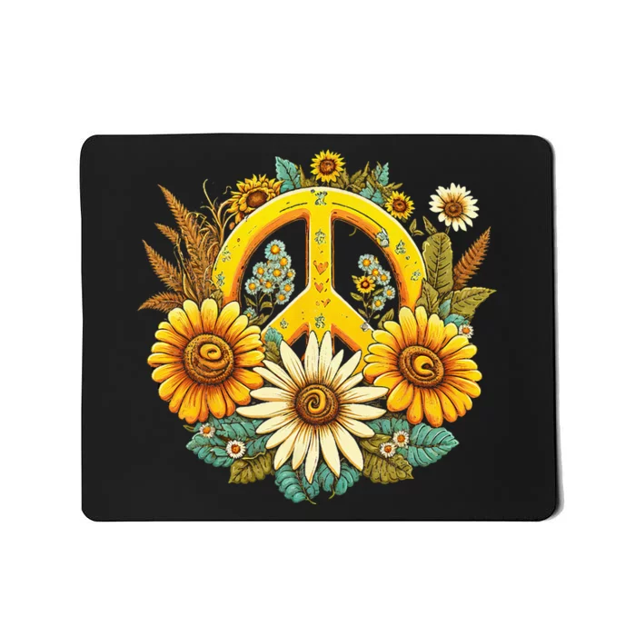 Hippie Daisy Peace Sign Retro Flower Sunflower Lovers Mousepad