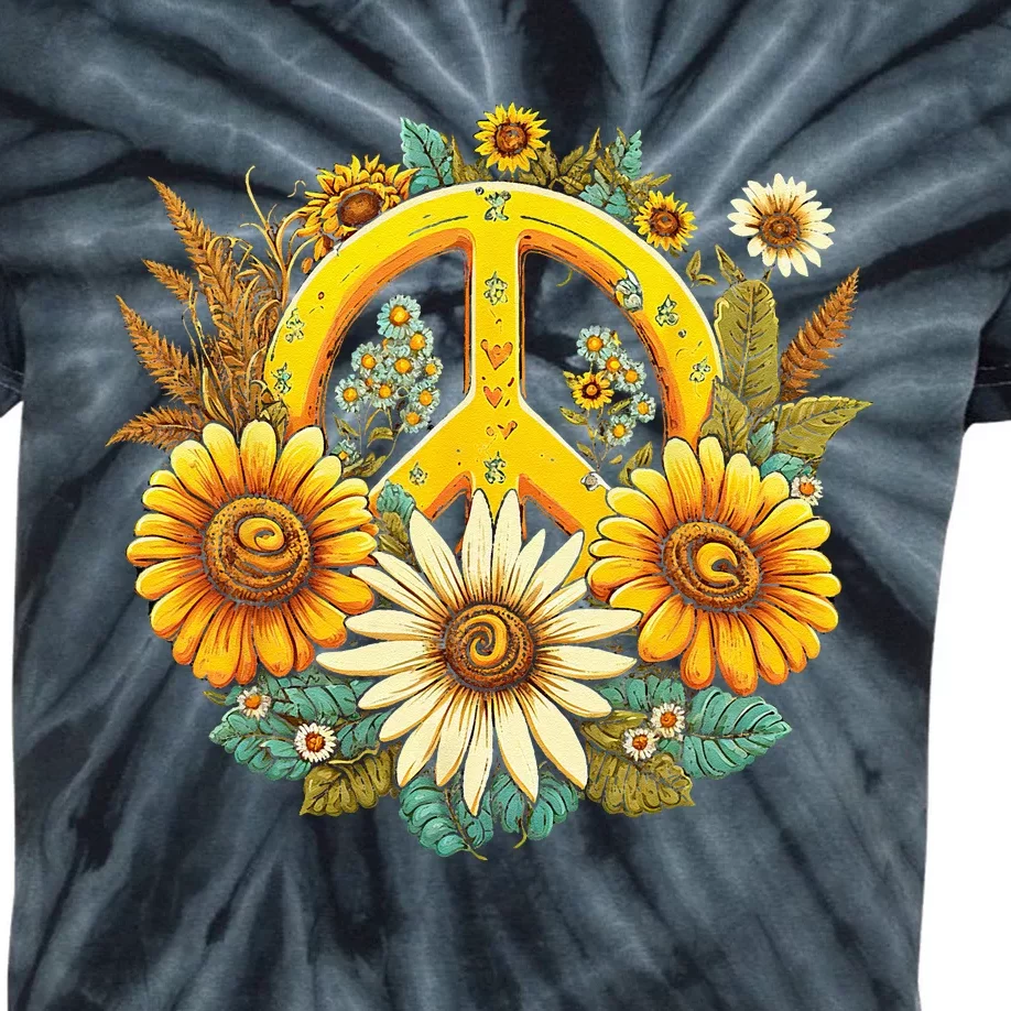 Hippie Daisy Peace Sign Retro Flower Sunflower Lovers Kids Tie-Dye T-Shirt