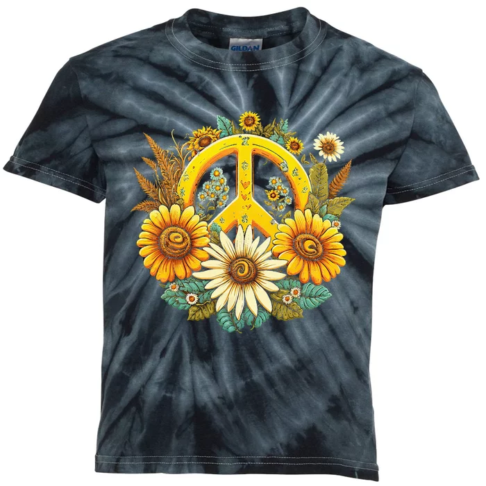 Hippie Daisy Peace Sign Retro Flower Sunflower Lovers Kids Tie-Dye T-Shirt