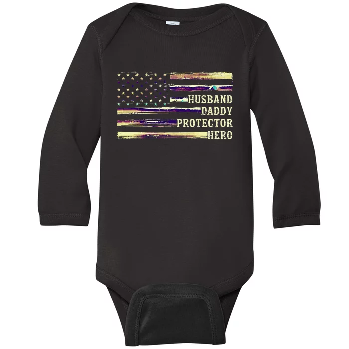 Husband Daddy Protector Hero FatherS Day Baby Long Sleeve Bodysuit