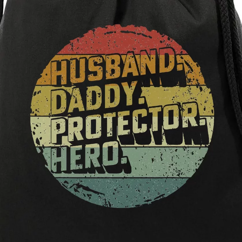 Husband Daddy Protector Hero Fathers Day Vintage Drawstring Bag