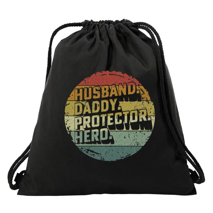 Husband Daddy Protector Hero Fathers Day Vintage Drawstring Bag