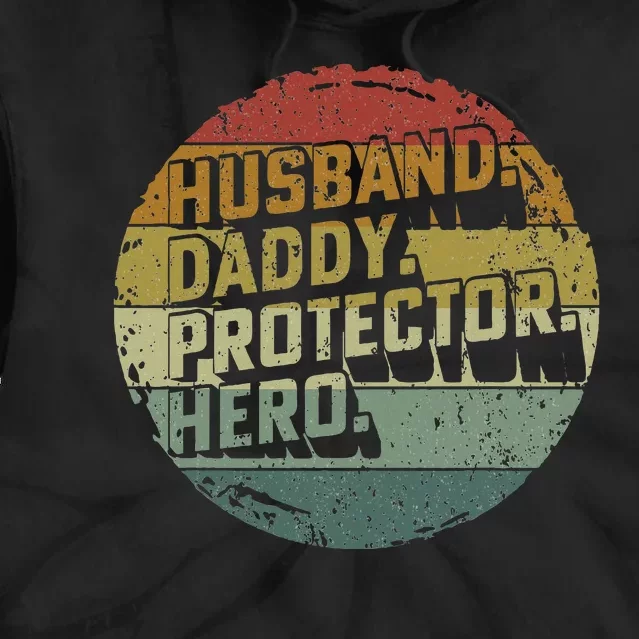 Husband Daddy Protector Hero Fathers Day Vintage Tie Dye Hoodie