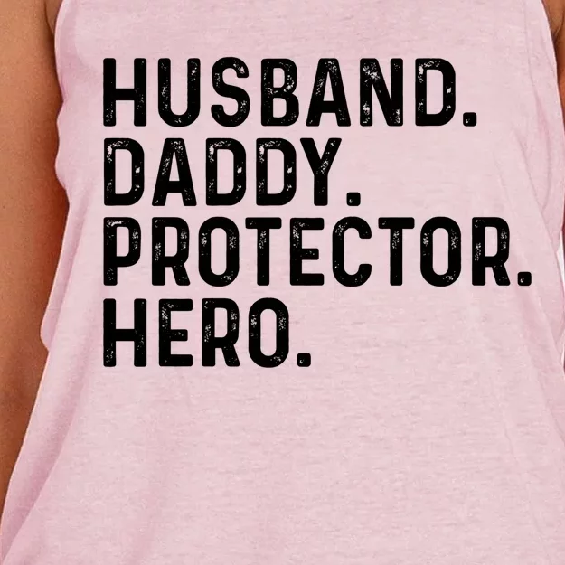 Husband Daddy Protector Hero Dad Stepgiftdad Cool Fathers Day Funny Gift Women's Knotted Racerback Tank