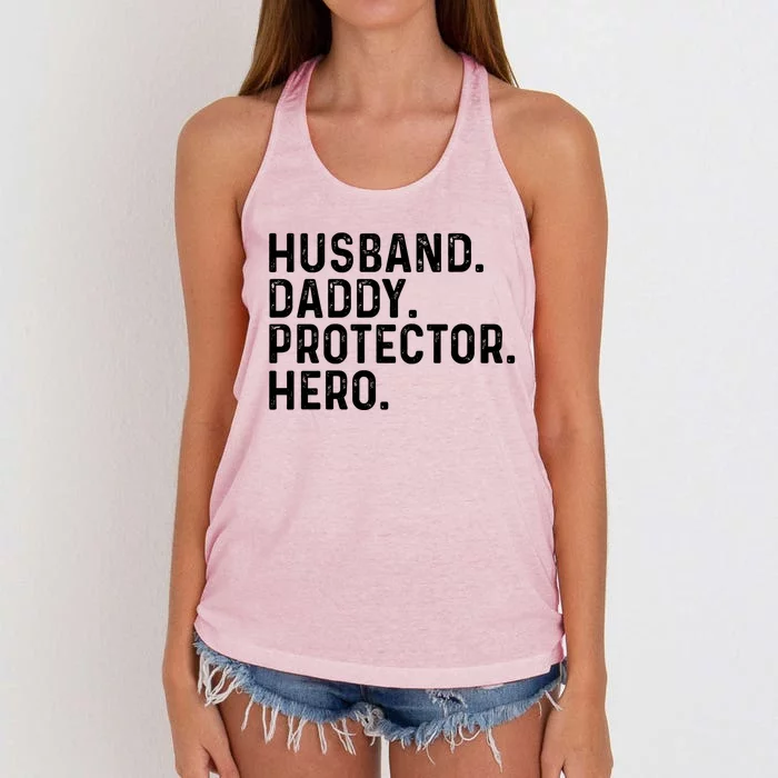 Husband Daddy Protector Hero Dad Stepgiftdad Cool Fathers Day Funny Gift Women's Knotted Racerback Tank