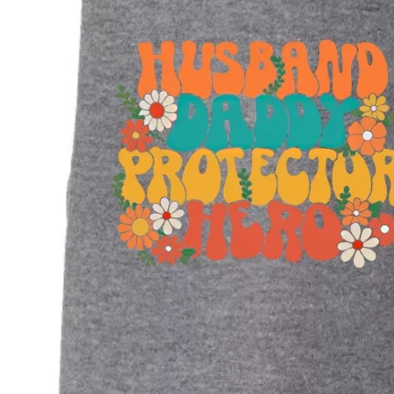 Husband Daddy Protector Hero Retro Groovy Fathers Day Hippie Cute Gift Doggie 3-End Fleece Hoodie