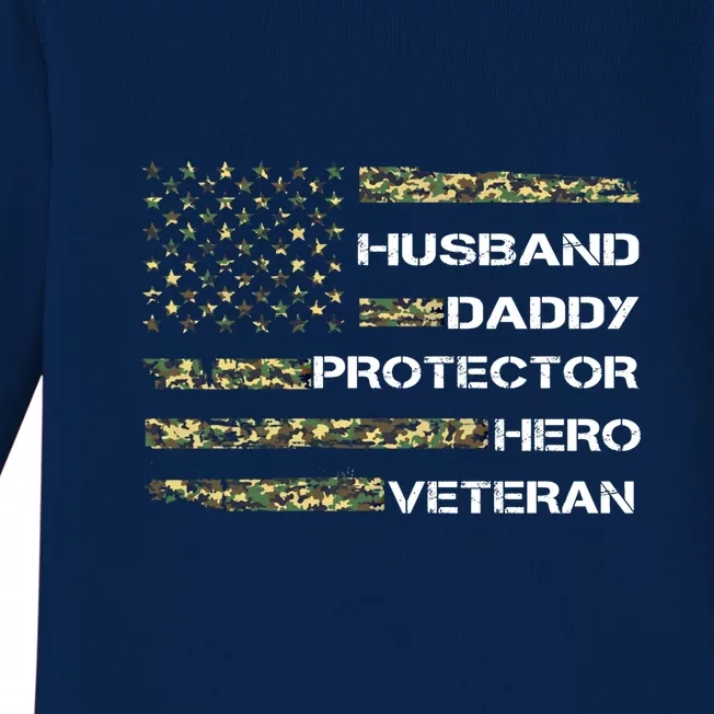 Husband Daddy Protector Hero Veteran Cool Gift Baby Long Sleeve Bodysuit