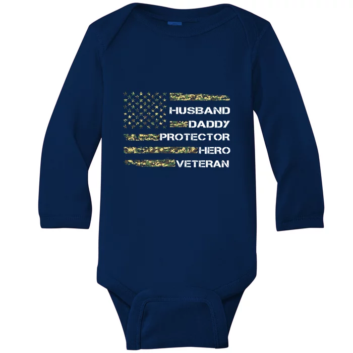 Husband Daddy Protector Hero Veteran Cool Gift Baby Long Sleeve Bodysuit