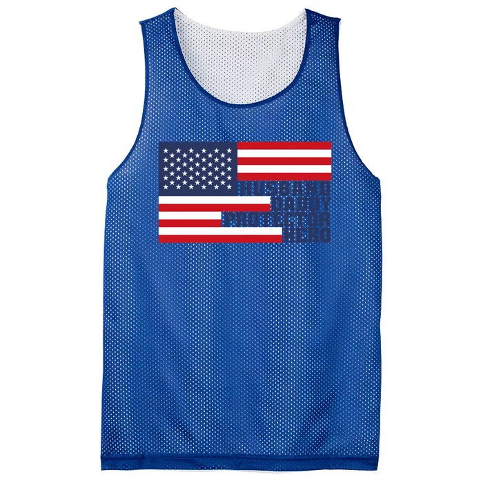 Husband Daddy Protector Hero Flag Patriotic Dad Cute Gift Mesh Reversible Basketball Jersey Tank