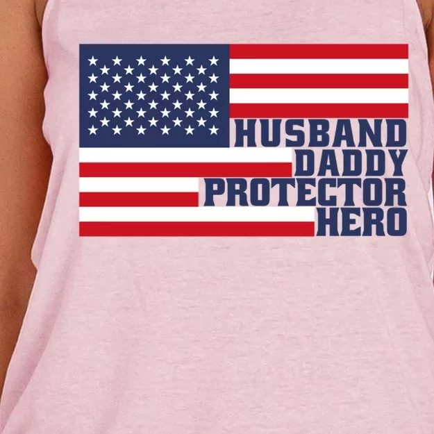 Husband Daddy Protector Hero Flag Patriotic Dad Cute Gift Women's Knotted Racerback Tank