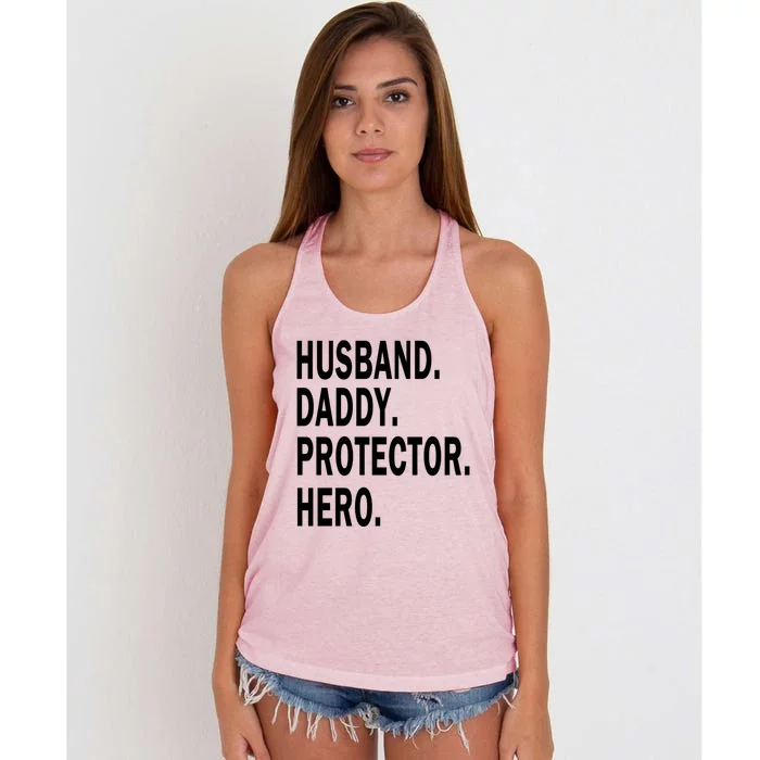 Husband Daddy Protector Hero Cool Father Dad Gift Women's Knotted Racerback Tank