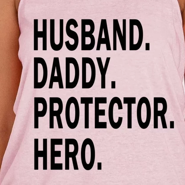 Husband Daddy Protector Hero Cool Father Dad Gift Women's Knotted Racerback Tank