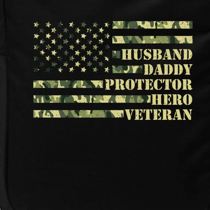 Husband Daddy Protector Hero Veteran Camo Patriotic Us Flag Cute Gift Impact Tech Backpack