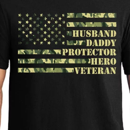 Husband Daddy Protector Hero Veteran Camo Patriotic Us Flag Cute Gift Pajama Set