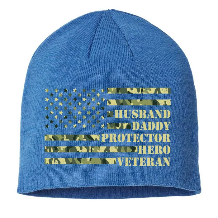 Husband Daddy Protector Hero Veteran Camo Patriotic Us Flag Cute Gift 8 1/2in Sustainable Knit Beanie