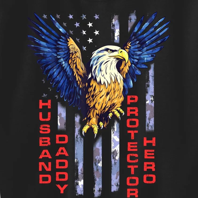 Husband Daddy Protector Hero Fathers Day Camo American Flag Kids Sweatshirt