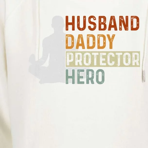 Husband Daddy Protector Hero Fathers Day Yoga Dad Grandpa Gift Womens Funnel Neck Pullover Hood