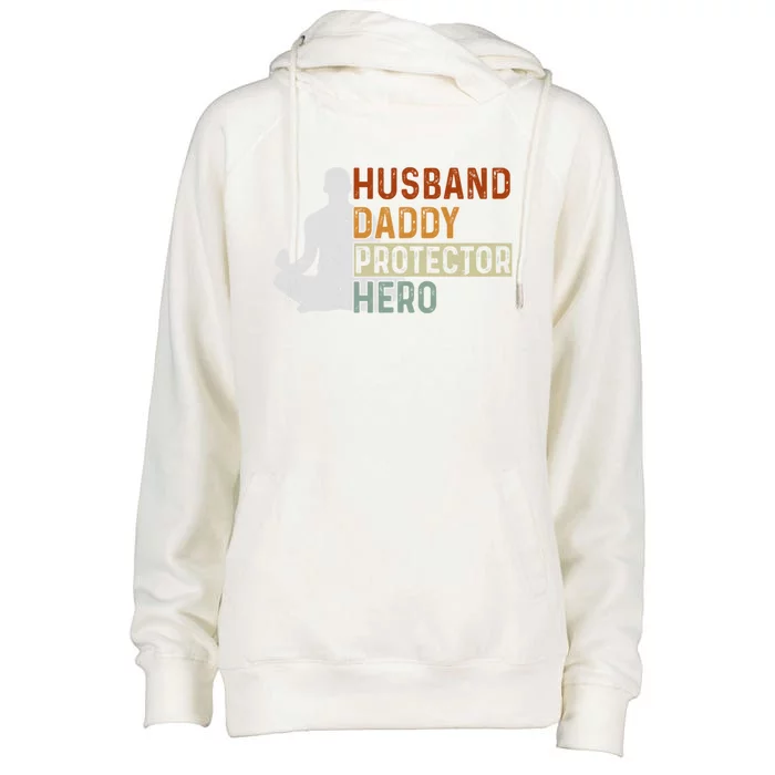 Husband Daddy Protector Hero Fathers Day Yoga Dad Grandpa Gift Womens Funnel Neck Pullover Hood