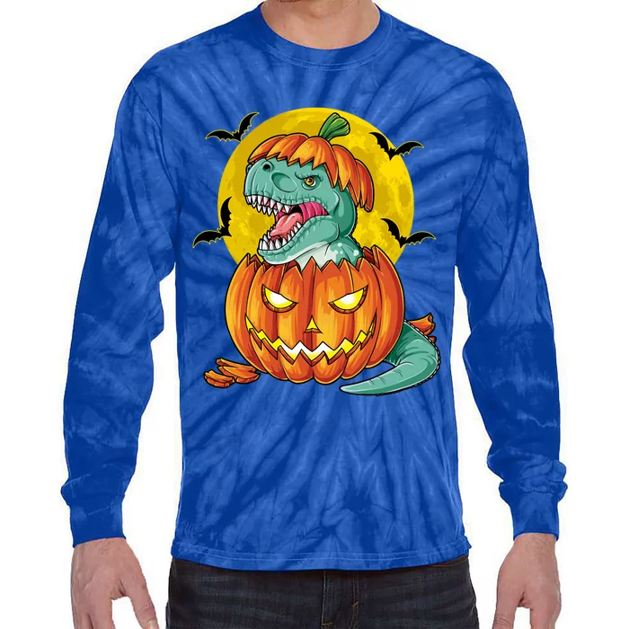 Halloween Dinosaur Pumpkin Funny Pumpkasaurus T Rex Sweat Tie-Dye Long Sleeve Shirt