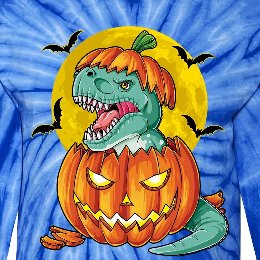 Halloween Dinosaur Pumpkin Funny Pumpkasaurus T Rex Sweat Tie-Dye Long Sleeve Shirt