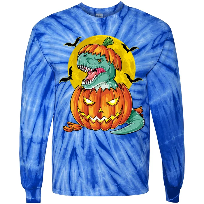 Halloween Dinosaur Pumpkin Funny Pumpkasaurus T Rex Sweat Tie-Dye Long Sleeve Shirt