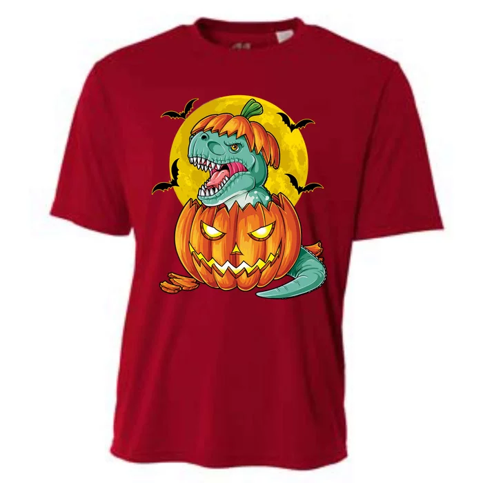 Halloween Dinosaur Pumpkin Funny Pumpkasaurus T Rex Sweat Cooling Performance Crew T-Shirt