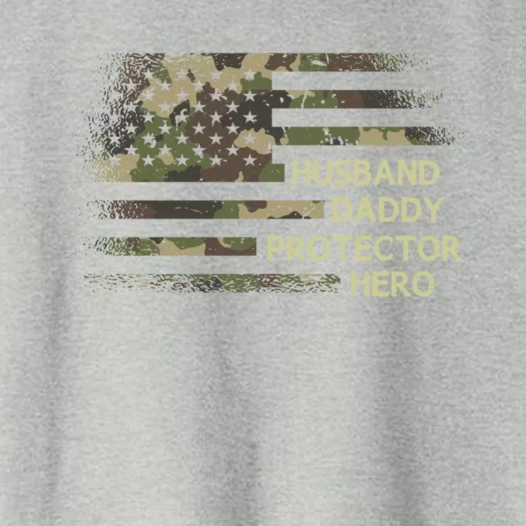 Husband Daddy Protector Hero Fathers Day Dad Usa Flag Cool Gift Women's Crop Top Tee