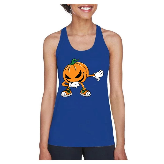 Halloween Dabbing Pumpkin Thanksgiving Day Gift Women's Racerback Tank